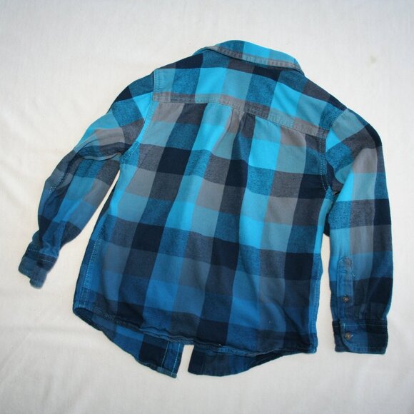 TEAL CHECKER FLANNEL SHIRT BOYS 6 7 KIDS BUTTON DOWN TOP BLUE OMBRE EUC - Picture 15 of 16